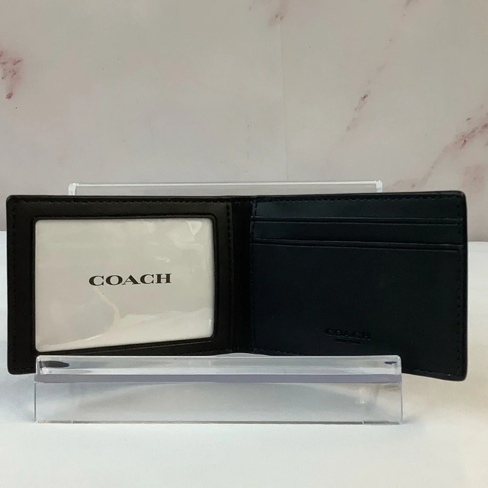 NWT Coach Compact Black and Brown Billfold Signature Card Holder